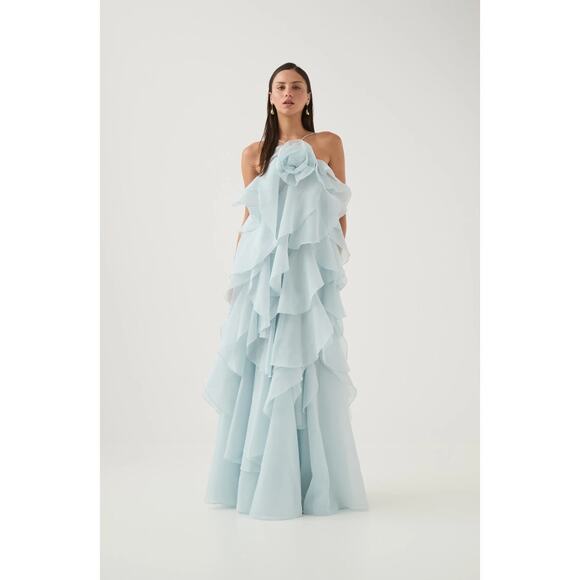 Aje Pandorea Layered Maxi Dress Silver Blue US 6 - Picture 4 of 8